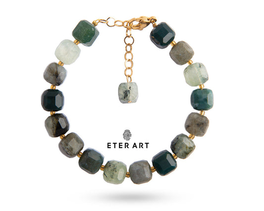 Green Tourmaline Faceted Bracelet with Golden Details